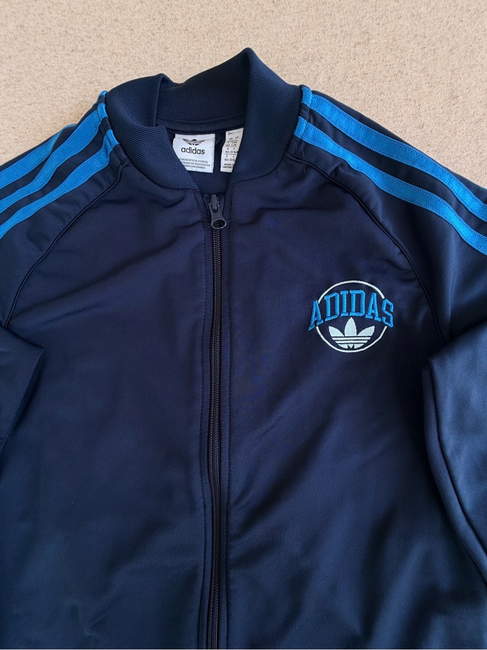 Adidas Big Boys Blue 3-Stripes Track Jacket Full Zip Athletic Youth Size L